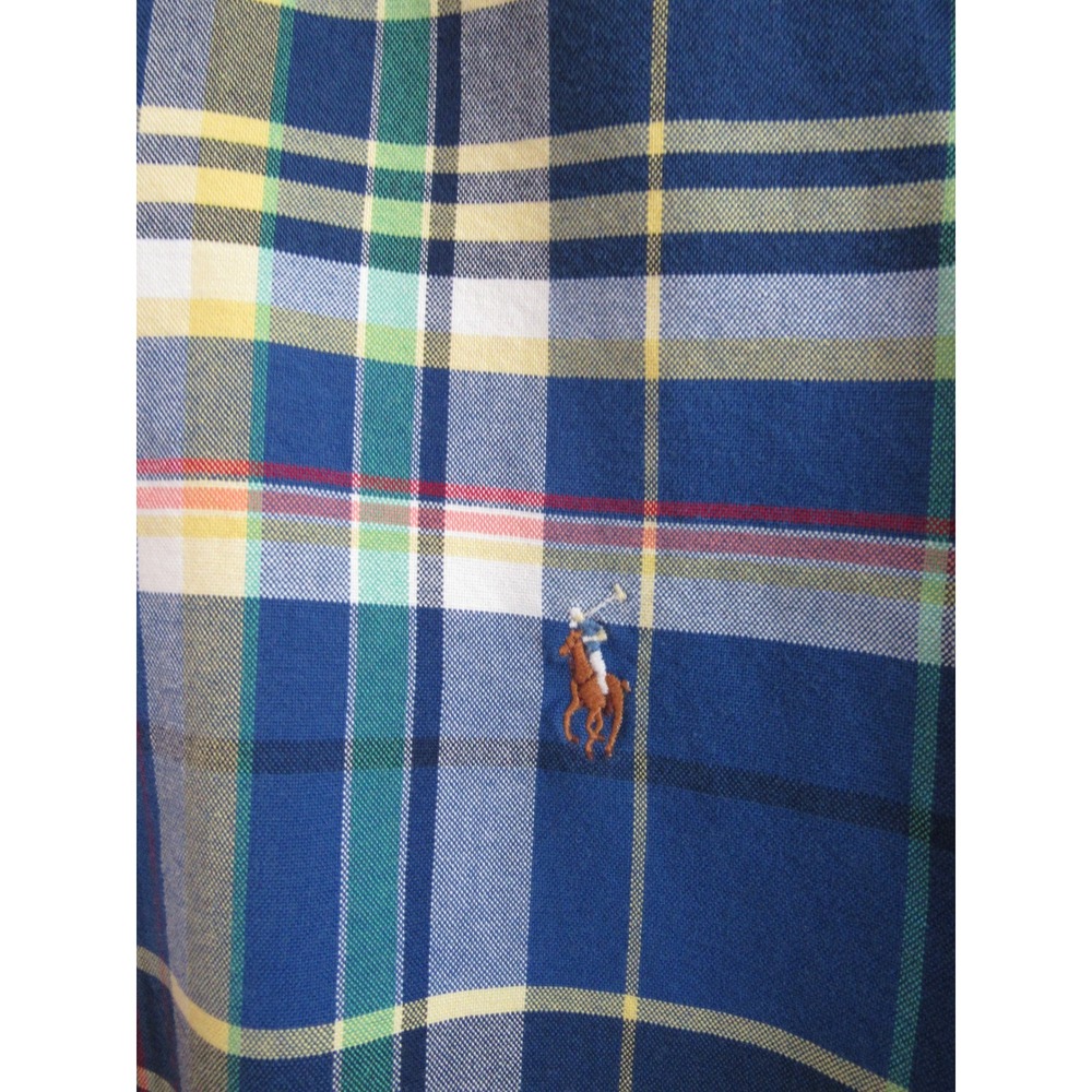 Ralph Lauren Mens 2XL Slim Fit Short Sleeve Plaid Button Down Shirt Blue Yellow - Picture 4 of 8